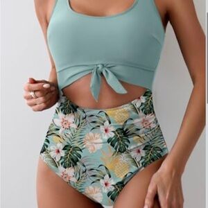 Tropical Print High-Waisted Bikini